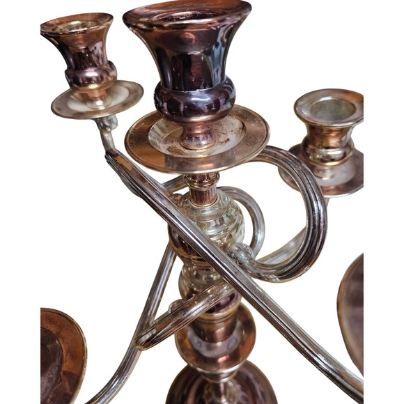 Vintage 5-Arm Candelabra Candle Holder Antique Shaving Stand Silver-Plated Metal - Picture 7 of 9